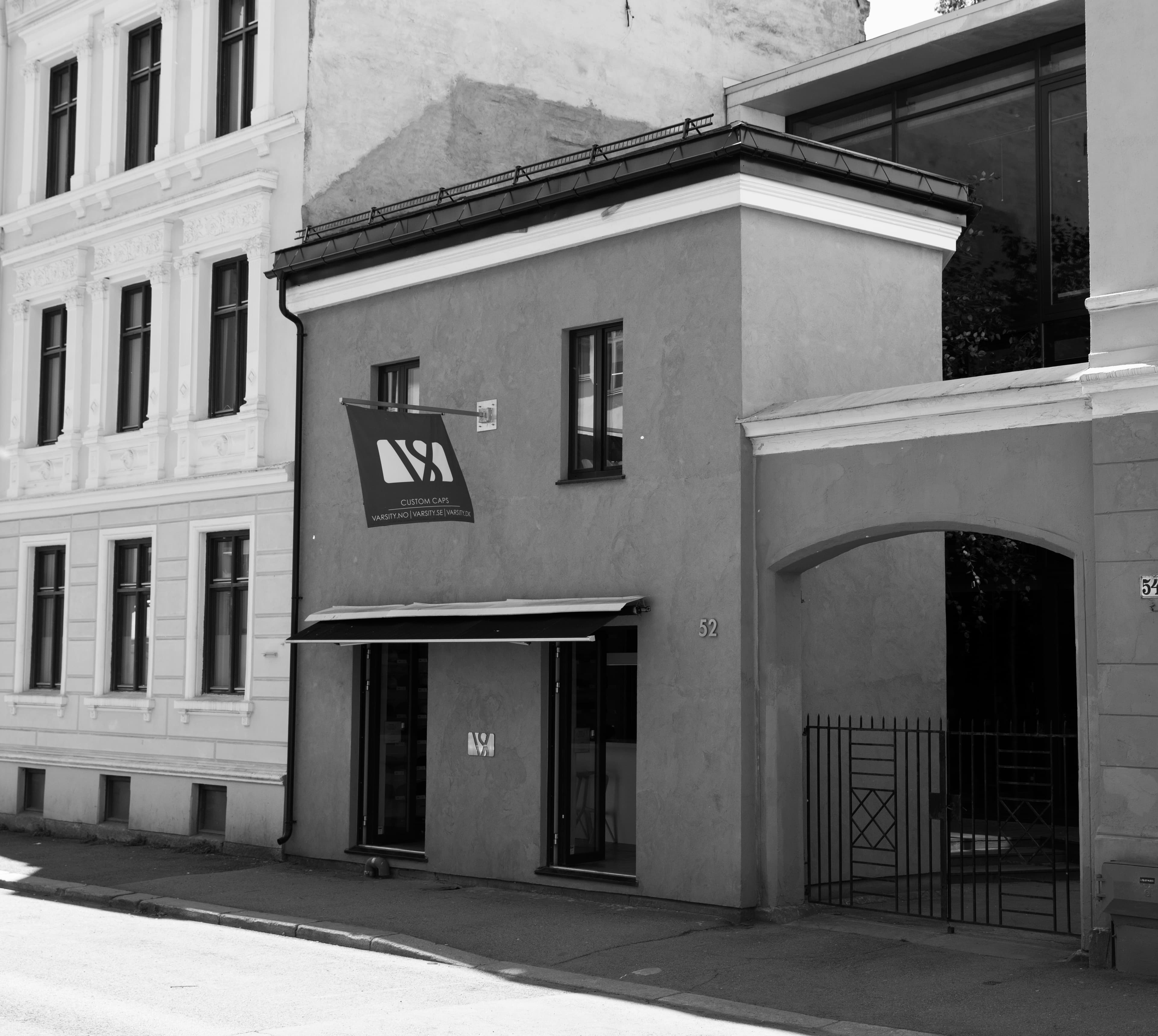 Front view of Varsity Headwear Oslo Store